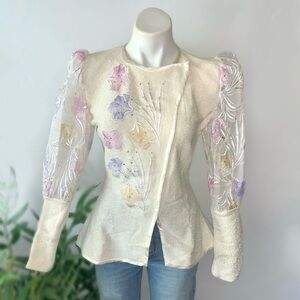 v i n t a g e :: Stunning Floral Embroidered Tulle Knit Cardigan Blazer